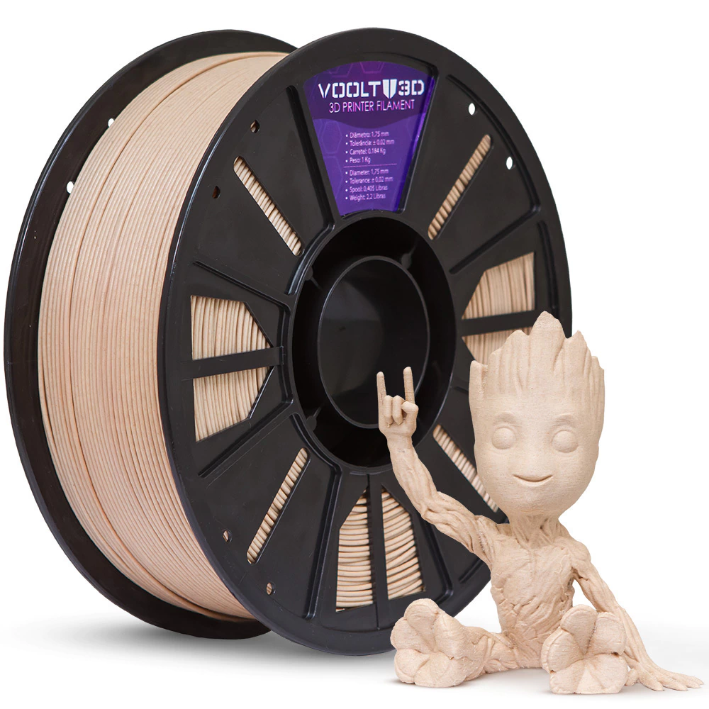 Voolt3D Rolo PLA Pinus Wood 1kg Alta Performance para Impressora 3D — filamento para impressora 3D
