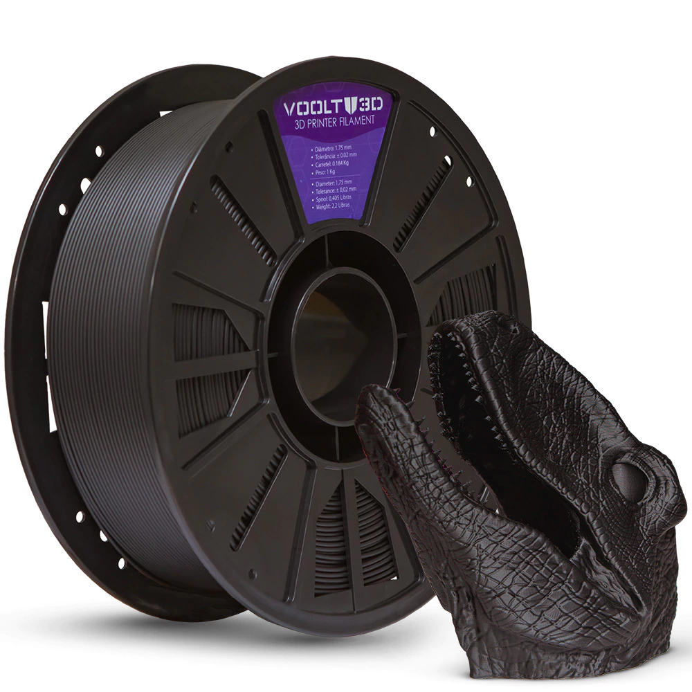 Filamento Voolt3D PLA Preto Velvet 1kg para Impressora 3D — filamento para impressora 3D
