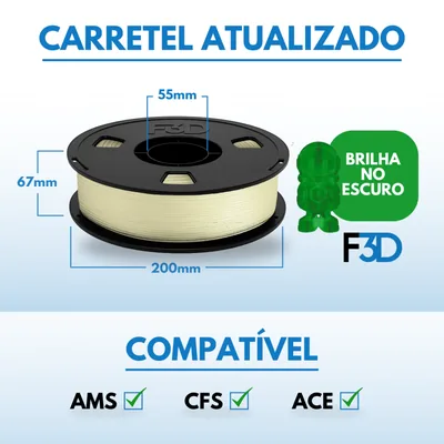 Filamento PLA Premium Fosforescente para Impressora 3D 2