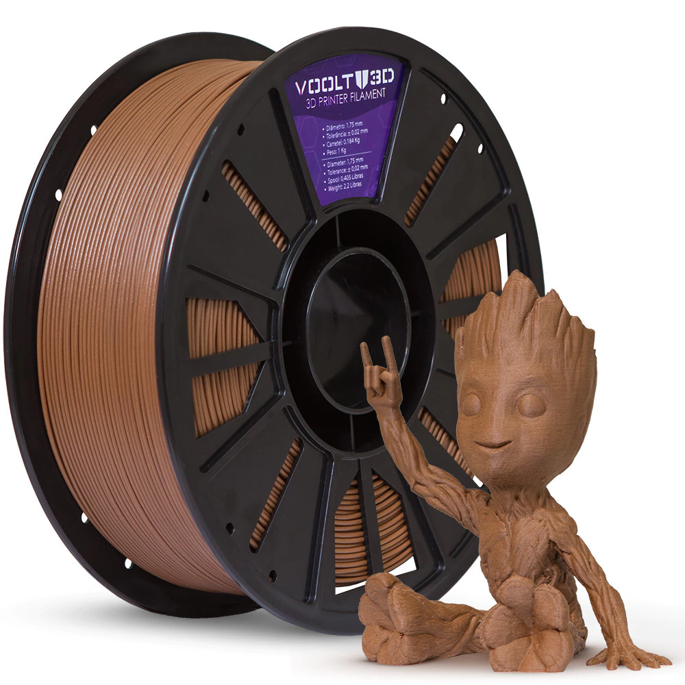 Voolt3D PLA Tabaco Wood - com particulas de Madeira 1kg para Impressora 3D — filamento para impressora 3D